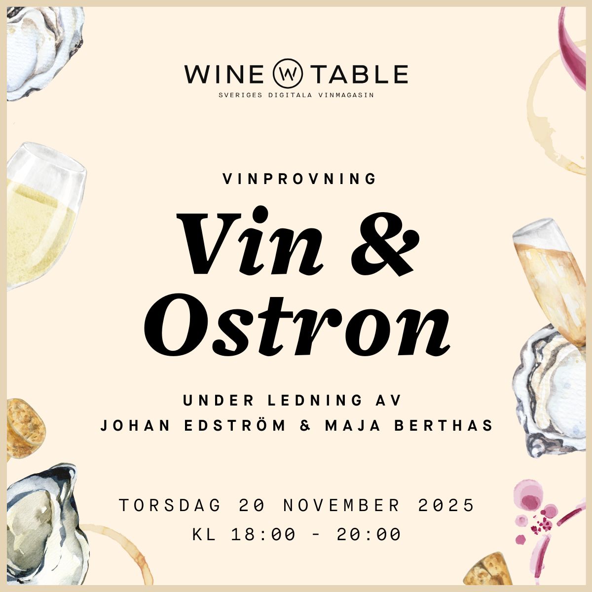 Vin & Ostron med Johan Edström och Maja Berthas – 20 november – Vinprovning i Stockholm