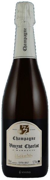 En glasflaska med Champagne Charlot-Tanneux Fruit De Ma Passion 2019, ett champagne från Champagne i Frankrike