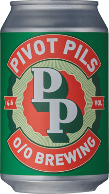 En burk med O/O Pivot Pils, en ljus lager från Västra Götalands län i Sverige