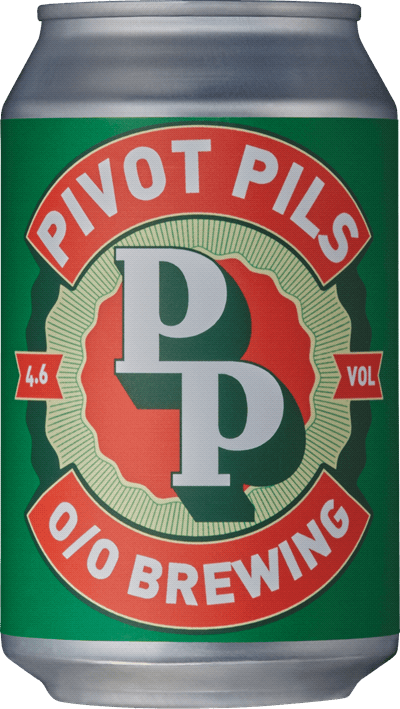 En burk med O/O Pivot Pils, en ljus lager från Västra Götalands län i Sverige