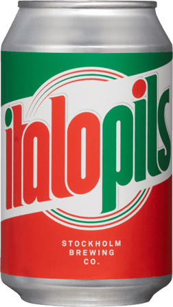 En burk med Italopils, en ljus lager från Stockholms län i Sverige