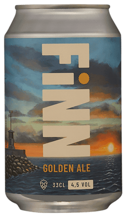 En burk med Brygghuset Finn Golden Ale, en ale från Sverige