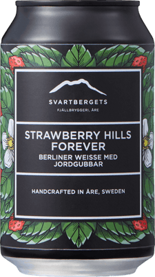 En burk med Svartbergets Strawberry Hills Forever, en syrlig öl från Sverige