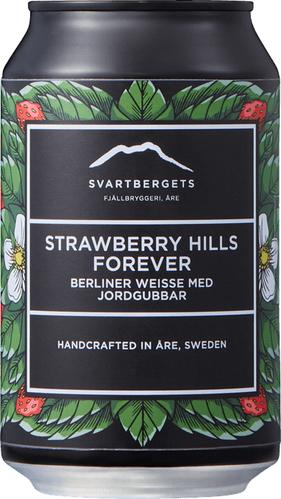 En burk med Svartbergets Strawberry Hills Forever, en syrlig öl från Sverige