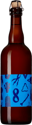 En glasflaska med Omnipollo Leon, en ale från Belgien