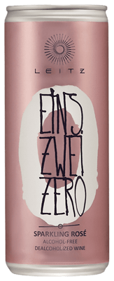 En burk med Leitz Eins Zwei Zero Sparkling Rosé, en mousserande från Tyskland
