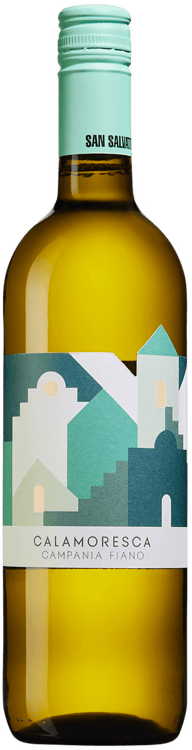 En lättare glasflaska med Calamoresca Fiano, ett vitt vin från Kampanien i Italien