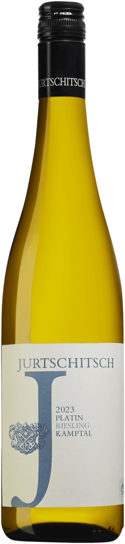 En lättare glasflaska med Jurtschitsch Riesling Platin 2023, ett vitt vin från Niederösterreich i Österrike