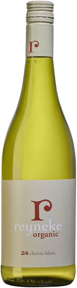 En lättare glasflaska med Reyneke Organic Chenin Blanc 2024, ett vitt vin från Western Cape i Sydafrika