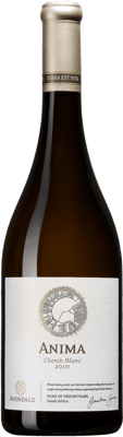 En glasflaska med Anima Chenin Blanc, ett vitt vin från Western Cape i Sydafrika