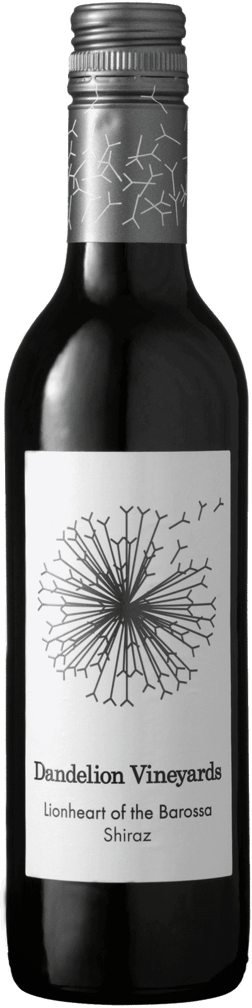 En glasflaska med Dandelion Vineyards Lionheart of the Barossa Shiraz 2021, ett rött vin från South Australia i Australien