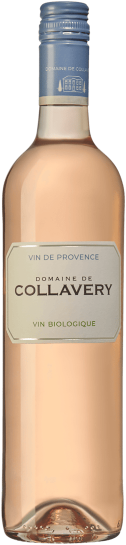 En lättare glasflaska med Domaine de Collavery 2024, en rosévin från Provence i Frankrike