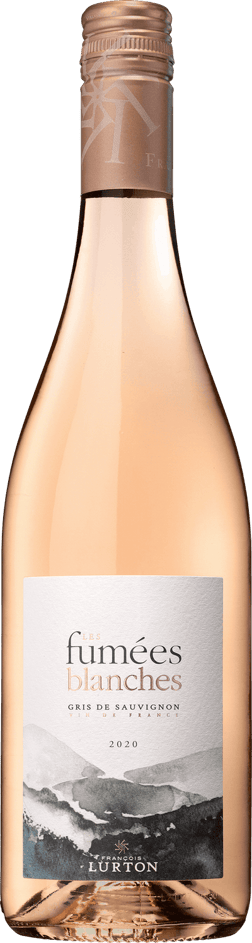 En lättare glasflaska med Les Fumées Blanches 2024, en rosévin från Frankrike