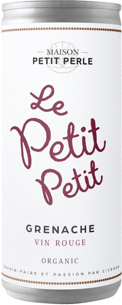 En burk med Maison Petit Perle Le Petit Petit Grenache 2024, ett rött vin från Languedoc-Roussillon i Frankrike