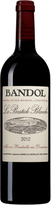 En lättare glasflaska med La Bastide Blanche, ett rött vin från Provence i Frankrike