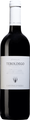 En lättare glasflaska med Cantina D’Isera Teroldego d’Isera 2019, ett rött vin från Trentino-Alto Adige i Italien