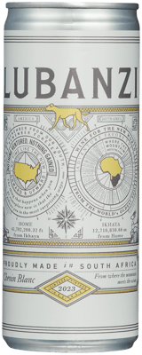 En burk med Lubanzi Chenin Blanc, ett vitt vin från Western Cape i Sydafrika