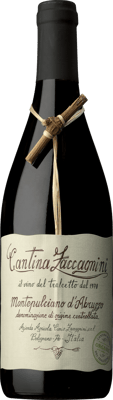 En lättare glasflaska med Cantina Zaccagnini Dal Tralcetto, ett rött vin från Abruzzerna i Italien