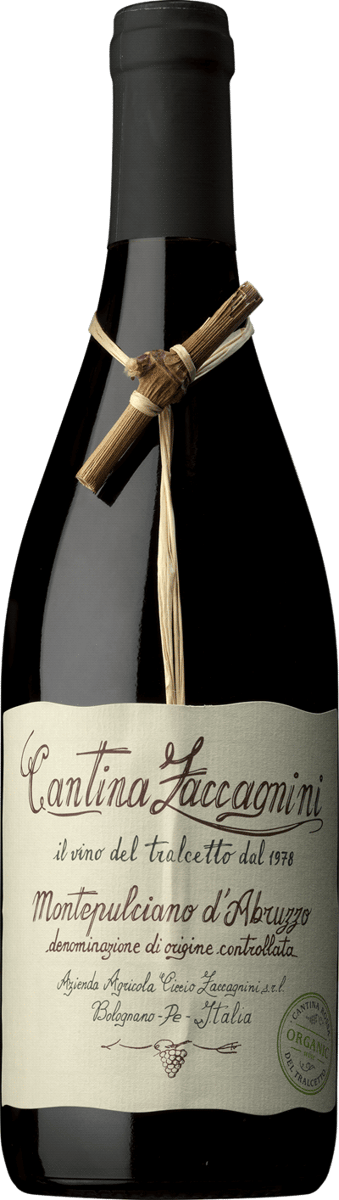 En lättare glasflaska med Cantina Zaccagnini Dal Tralcetto, ett rött vin från Abruzzerna i Italien