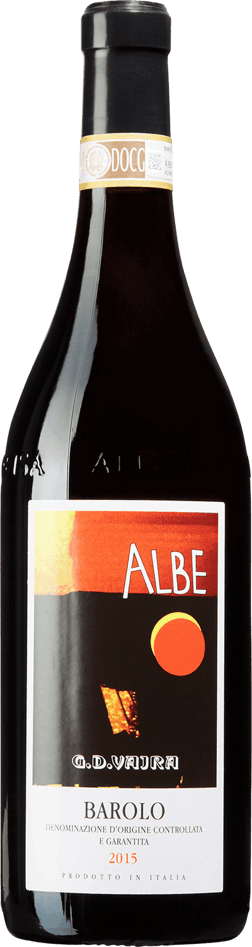 En lättare glasflaska med G.D. Vajra Barolo Albe 2019, ett rött vin från Piemonte i Italien