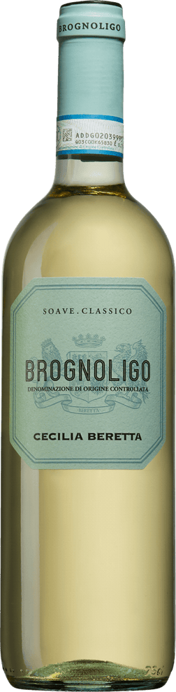 En flaska med Cecilia Beretta Soave Classico Brognoligo Organic, ett vitt vin från Venetien i Italien