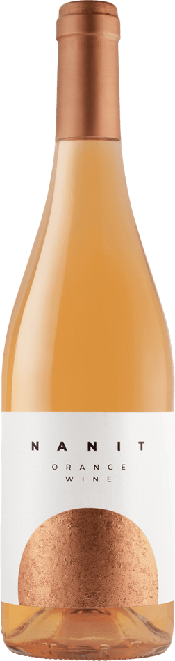 En lättare glasflaska med Nanit Orange Organic 2023, ett vitt vin från Kastilien-La Mancha i Spanien