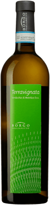 En lättare glasflaska med Terravignata Verdicchio di Matelica, ett vitt vin från Marche i Italien