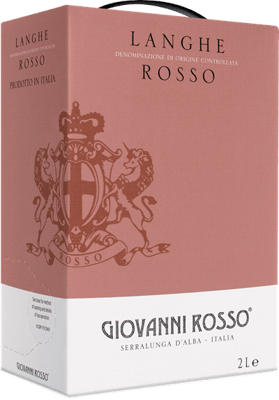 En box med Langhe Rosso Giovanni Rosso 2018, ett rött vin från Piemonte i Italien