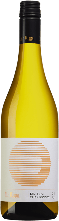 En lättare glasflaska med Idle Lane Chardonnay, ett vitt vin från South Australia i Australien