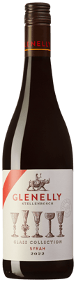 En lättare glasflaska med Glenelly Estate Glass Collection Syrah, ett rött vin från Western Cape i Sydafrika