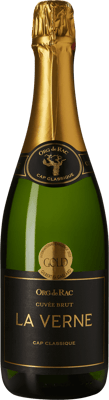 En glasflaska med La Verne Cap Classique Brut, en mousserande från Western Cape i Sydafrika