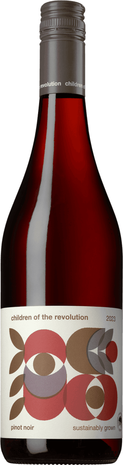 En lättare glasflaska med Children of the revolution Pinot Noir 2022, ett rött vin från Australien