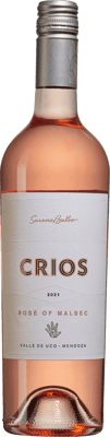 En lättare glasflaska med Crios Rosé of Malbec 2021, en rosévin från Cuyo i Argentina