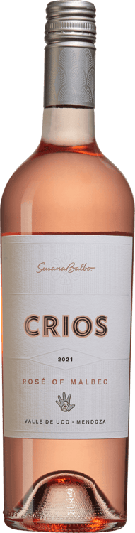 En lättare glasflaska med Crios Rosé of Malbec 2021, en rosévin från Cuyo i Argentina