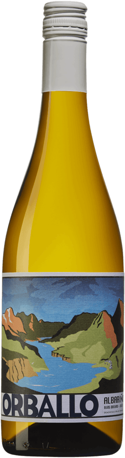 En lättare glasflaska med Bodegas La Val Orballo Albariño 2023, ett vitt vin från Galicien i Spanien