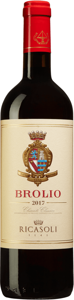 En lättare glasflaska med Ricasoli Brolio Chianti Classico 2021, Italien, Toscana, Nr 2705, 149 kr, ett rött vin från Toscana i Italien