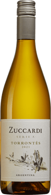 En glasflaska med Zuccardi Serie A Torrontés, ett vitt vin från North i Argentina
