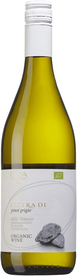 En lättare glasflaska med Pietra Di Pinot Grigio 2022, ett vitt vin från Trevenezie i Italien