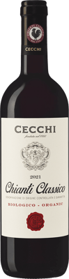 En lättare glasflaska med Cecchi Chianti Classico, ett rött vin från Toscana i Italien