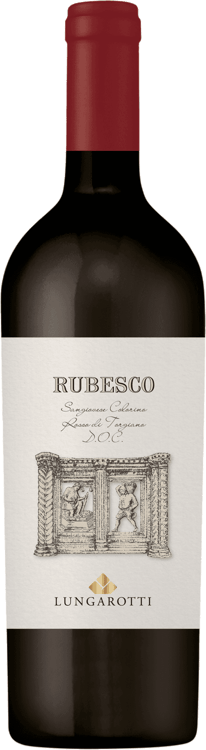 En lättare glasflaska med Rubesco Lungarotti, ett rött vin från Umbrien i Italien