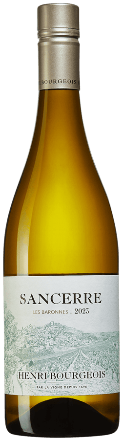 En lättare glasflaska med Sancerre Les Baronnes 2020, ett vitt vin från Loiredalen i Frankrike