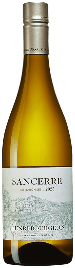 En lättare glasflaska med Sancerre Les Baronnes 2020, ett vitt vin från Loiredalen i Frankrike
