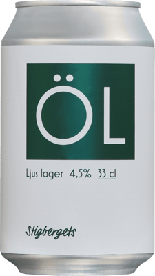 En burk med Stigbergets ÖL, en ljus lager från Västra Götalands län i Sverige