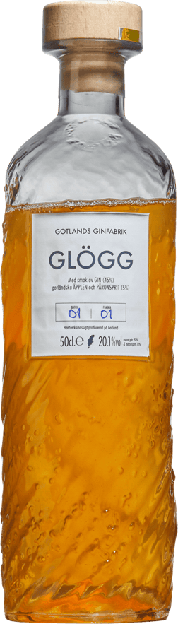 En flaska med Gotlands Ginfabrik Ginglögg, en glögg och Glühwein från Gotlands län i Sverige