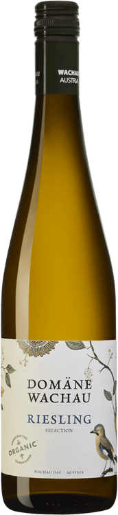 En lättare glasflaska med Domäne Wachau Riesling Selection, ett vitt vin från Niederösterreich i Österrike
