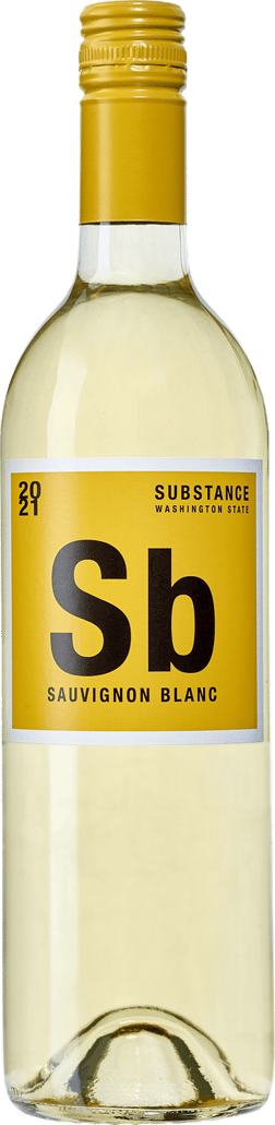 En glasflaska med Substance Sb Sauvignon Blanc 2021, ett vitt vin från Washington State i USA