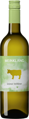 En lättare glasflaska med Meinklang Grüner Veltliner, ett vitt vin från Österrike