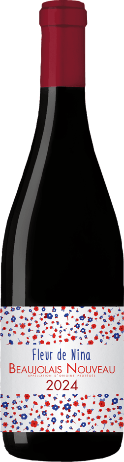 En lättare glasflaska med Les Grands Chais de France Fleur de Nina 2024, ett rött vin från Bourgogne i Frankrike