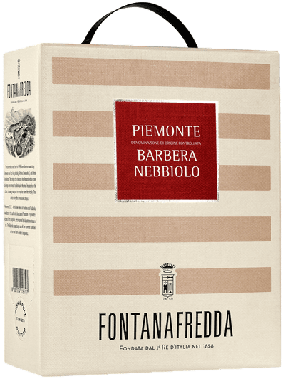 En box med Fontanafredda Piemonte Barbera Nebbiolo, 2023, ett rött vin från Piemonte i Italien