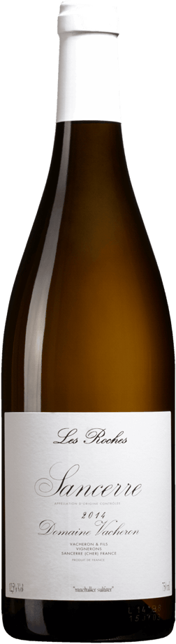 En glasflaska med Domaine Vacheron Sancerre Les Roches 2022, ett vitt vin från Loiredalen i Frankrike